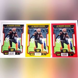 Ja'Marr Chase 2023 Panini Score Football #197 + Gold & Red Parallel